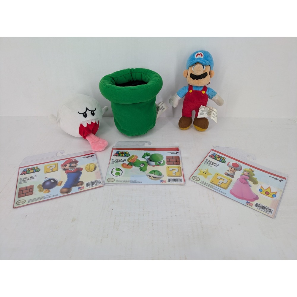 Sanei Jakks Nintendo Mario Plush & Decal Lot Ice Mario Boo Warp Pipe With Sound